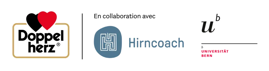 Logos de trois marques : à gauche, le logo de Doppelherz avec un cœur rouge, au centre, le logo de Himcoach en bleu, et à droite, le logo d'une organisation ou d'un événement avec un symbole stylisé et un texte en noir.